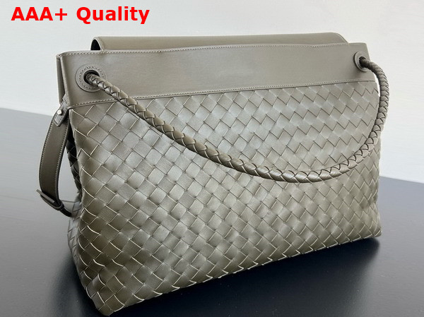 Bottega Veneta Large Andiamo Messenger Bag in Kaki Intrecciato Leather Replica