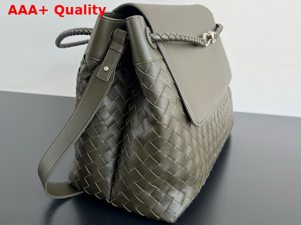 Bottega Veneta Large Andiamo Messenger Bag in Kaki Intrecciato Leather Replica