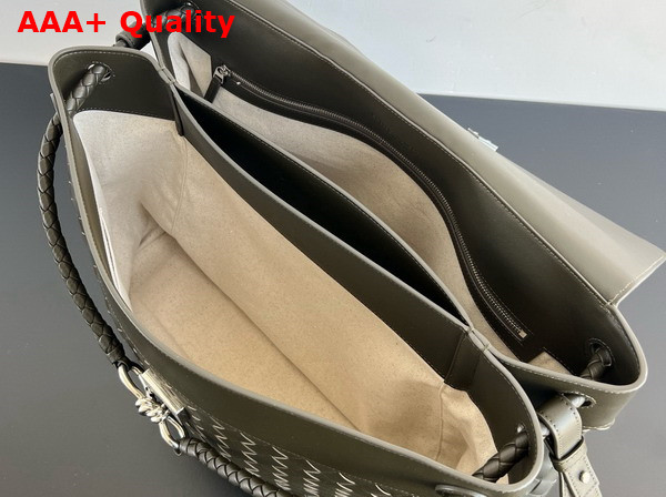 Bottega Veneta Large Andiamo Messenger Bag in Kaki Intrecciato Leather Replica