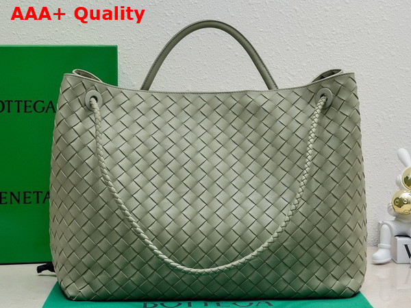 Bottega Veneta Large Andiamo Top Handle Bag in Travertine Intrecciato Lambskin Replica