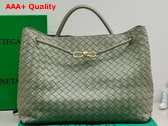 Bottega Veneta Large Andiamo Top Handle Bag in Travertine Intrecciato Lambskin Replica