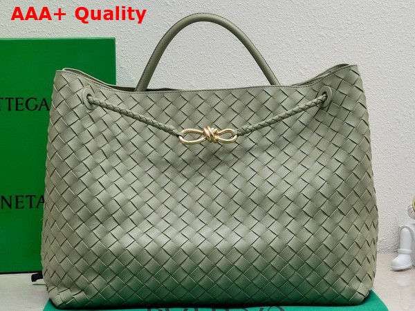 Bottega Veneta Large Andiamo Top Handle Bag in Travertine Intrecciato Lambskin Replica