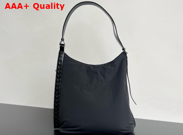 Bottega Veneta Large Crossroad Hobo Bag in Black Lightweight Padded Nylon with Adjustable Intrecciato Leather Strap Replica