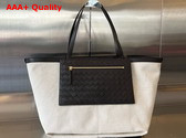 Bottega Veneta Large Flip Flap Tote Bag Crafted From Canvas with Intrecciato Leather Zipped Pocket Natural Fondant Replica