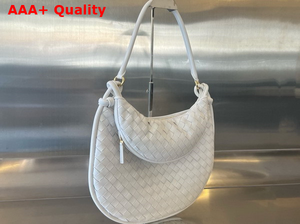 Bottega Veneta Large Gemelli Shoulder Bag in White Intrecciato Leather Replica