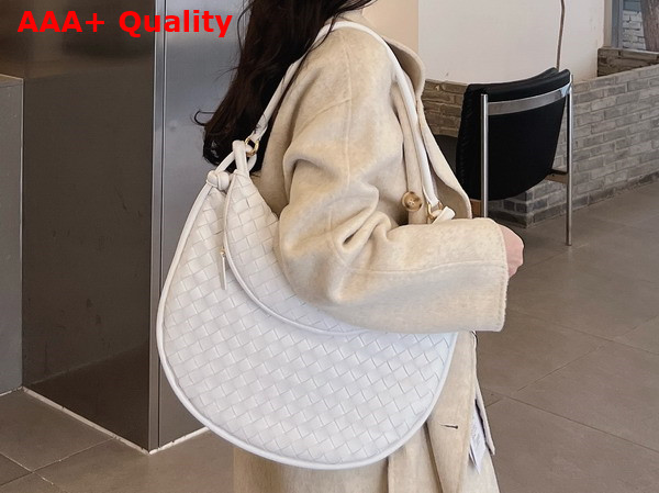 Bottega Veneta Large Gemelli Shoulder Bag in White Intrecciato Leather Replica