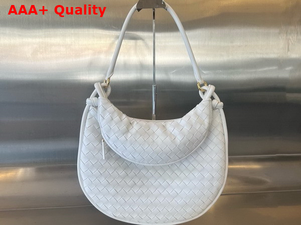 Bottega Veneta Large Gemelli Shoulder Bag in White Intrecciato Leather Replica