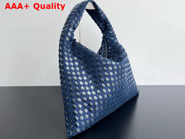 Bottega Veneta Large Hop Bag Abyss Indigo Intrecciato Leather and Denim Shoulder Bag Replica