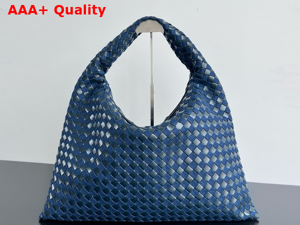 Bottega Veneta Large Hop Bag Abyss Indigo Intrecciato Leather and Denim Shoulder Bag Replica