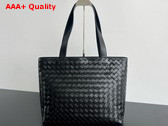 Bottega Veneta Large Intrecciato Zipped Tote Bag in Black Intrecciato Leather Replica