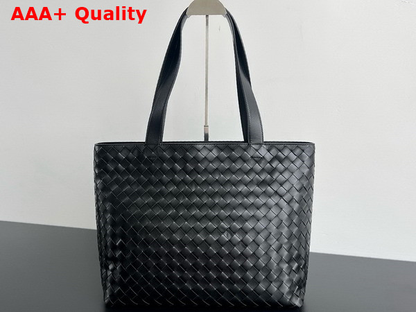 Bottega Veneta Large Intrecciato Zipped Tote Bag in Black Intrecciato Leather Replica