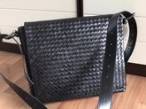 Bottega Veneta Large Messenger Bag in Black Calf Leather