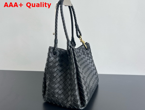 Bottega Veneta Large Parachute Shoulder Bag in Black Supple Intrecciato Leather Replica