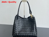 Bottega Veneta Large Parachute Shoulder Bag in Black Supple Intrecciato Leather Replica