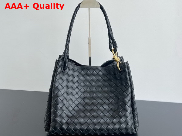 Bottega Veneta Large Parachute Shoulder Bag in Black Supple Intrecciato Leather Replica