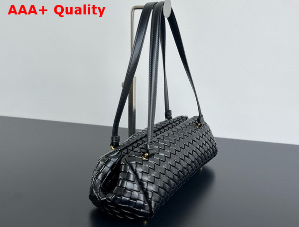 Bottega Veneta Lets Go Shoulder Bag with Elongated Foldable Shape in Black Padded Intrecciato Leather Replica