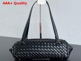 Bottega Veneta Lets Go Shoulder Bag with Elongated Foldable Shape in Black Padded Intrecciato Leather Replica