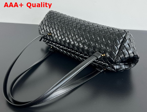 Bottega Veneta Lets Go Shoulder Bag with Elongated Foldable Shape in Black Padded Intrecciato Leather Replica