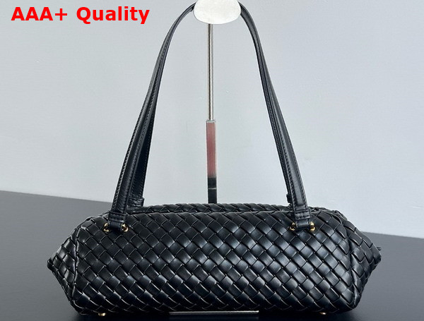 Bottega Veneta Lets Go Shoulder Bag with Elongated Foldable Shape in Black Padded Intrecciato Leather Replica