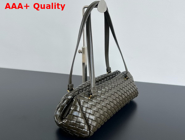 Bottega Veneta Lets Go Shoulder Bag with Elongated Foldable Shape in Kaki Padded Intrecciato Leather Replica