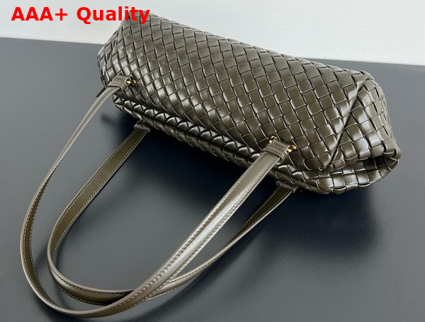 Bottega Veneta Lets Go Shoulder Bag with Elongated Foldable Shape in Kaki Padded Intrecciato Leather Replica