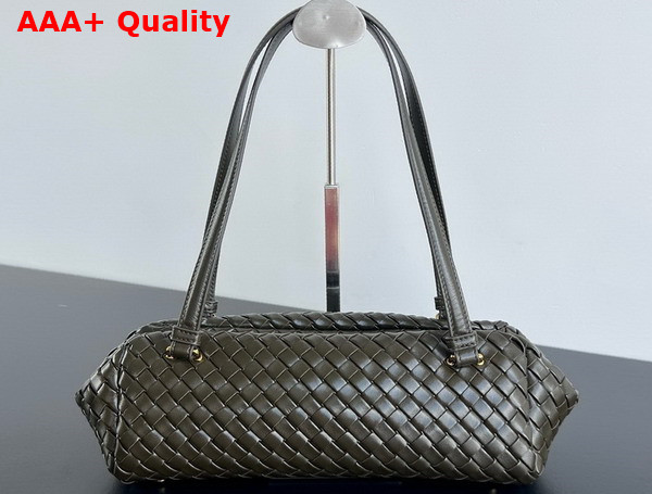 Bottega Veneta Lets Go Shoulder Bag with Elongated Foldable Shape in Kaki Padded Intrecciato Leather Replica