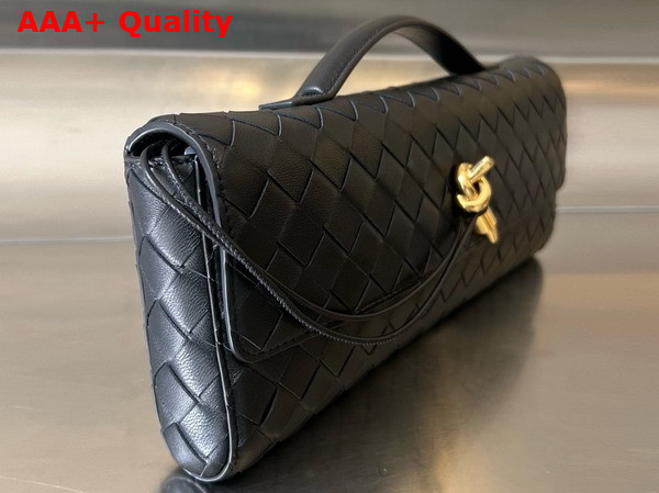 Bottega Veneta Long Clutch Andiamo with Handle Black Intrecciato Leather Replica