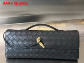 Bottega Veneta Long Clutch Andiamo with Handle Black Intrecciato Leather Replica