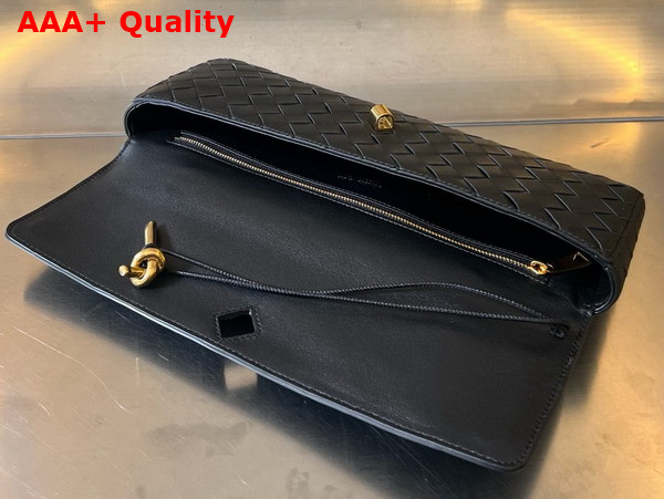 Bottega Veneta Long Clutch Andiamo with Handle Black Intrecciato Leather Replica