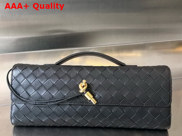 Bottega Veneta Long Clutch Andiamo with Handle Black Intrecciato Leather Replica