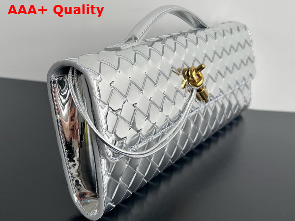 Bottega Veneta Long Clutch Andiamo with Handle Silver Metallic Intrecciato Leather Replica