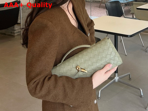 Bottega Veneta Long Clutch Andiamo with Handle Travertine Intrecciato Leather Replica