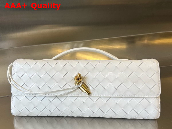 Bottega Veneta Long Clutch Andiamo with Handle White Intrecciato Leather Replica