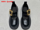 Bottega Veneta Lug Mary Jane Flats Black Brushed Leather Replica