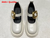 Bottega Veneta Lug Mary Jane Flats Optic White Brushed Leather Replica