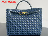 Bottega Veneta Medium Andiamo Bag in Intrecciato Leather and Denim Abyss Indigo Replica