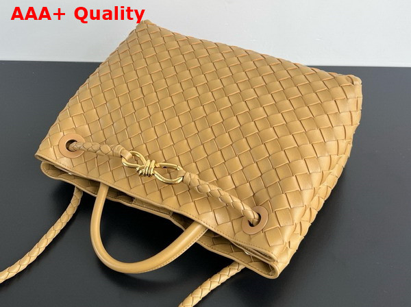 Bottega Veneta Medium Andiamo Dark Praline Intrecciato Leather Top Handle Bag Replica