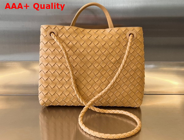 Bottega Veneta Medium Andiamo Top Handle Bag in Beige Intrecciato Leather Replica