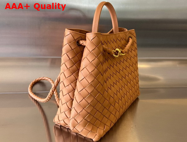 Bottega Veneta Medium Andiamo Top Handle Bag in Caramel Intrecciato Leather Replica