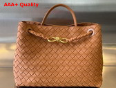 Bottega Veneta Medium Andiamo Top Handle Bag in Caramel Intrecciato Leather Replica