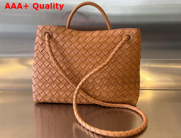 Bottega Veneta Medium Andiamo Top Handle Bag in Caramel Intrecciato Leather Replica