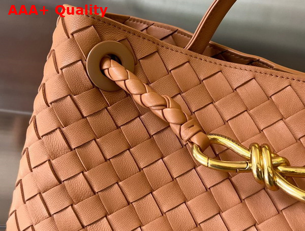 Bottega Veneta Medium Andiamo Top Handle Bag in Caramel Intrecciato Leather Replica