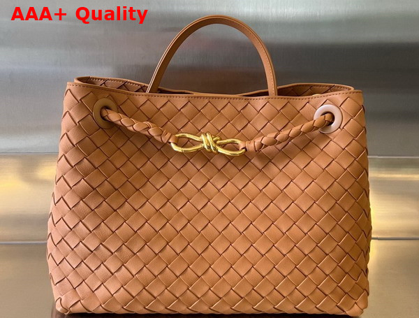 Bottega Veneta Medium Andiamo Top Handle Bag in Caramel Intrecciato Leather Replica