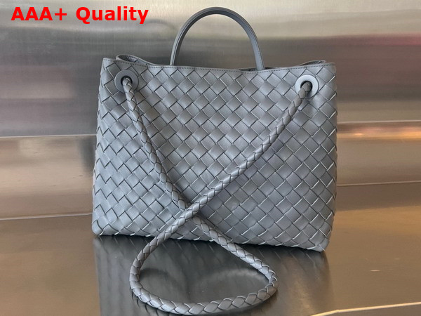 Bottega Veneta Medium Andiamo Top Handle Bag in Thunder Intrecciato Leather Replica