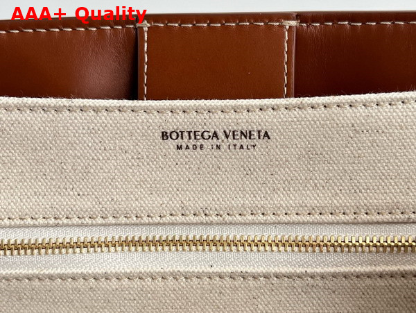 Bottega Veneta Medium Andiamo Top Handle Bag in Weathered Leather and Canvas Natural Light Wood Replica