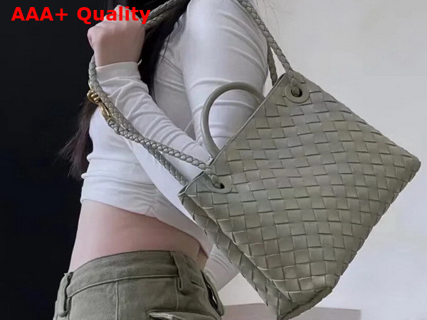 Bottega Veneta Medium Andiamo Travertine Intrecciato Leather Replica