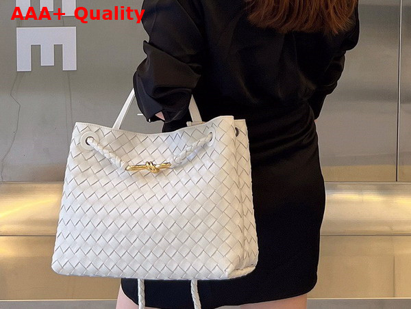 Bottega Veneta Medium Andiamo White Intrecciato Leather Replica