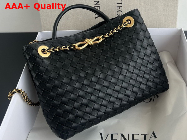 Bottega Veneta Medium Andiamo with Chain in Black Intrecciato Leather Replica