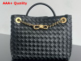 Bottega Veneta Medium Andiamo with Chain in Black Intrecciato Leather Replica