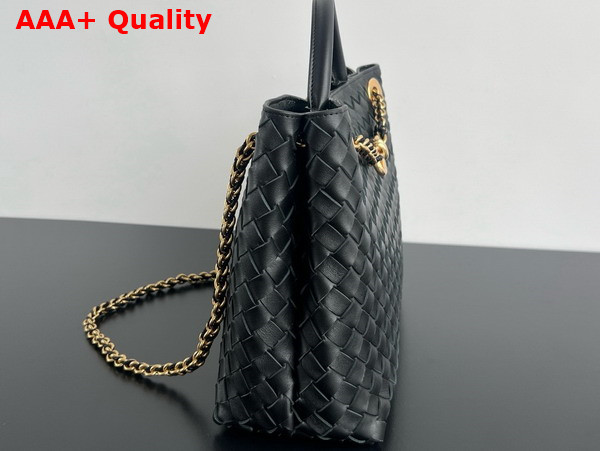 Bottega Veneta Medium Andiamo with Chain in Black Intrecciato Leather Replica